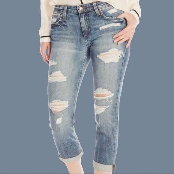 Joe’s Jeans Distressed ‘Boyfriend Slim Crop’ in “Gessa” Size 27 - Picture 4 of 14